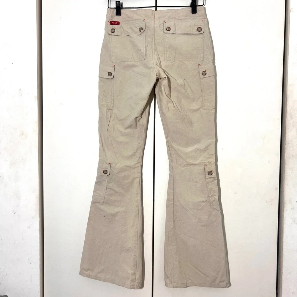 Vintage Mudd Cargo Pants Womens 1 Khaki Low Rise Flare Leg Multiple Pockets‎ Y2K